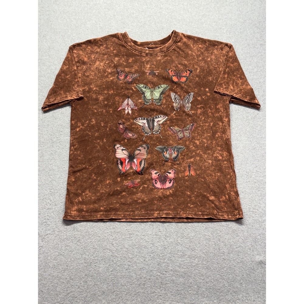 Ripple Junction Brown Acid Wash Butterfly Graphic Tee Shirt‎ Mens Small Nature